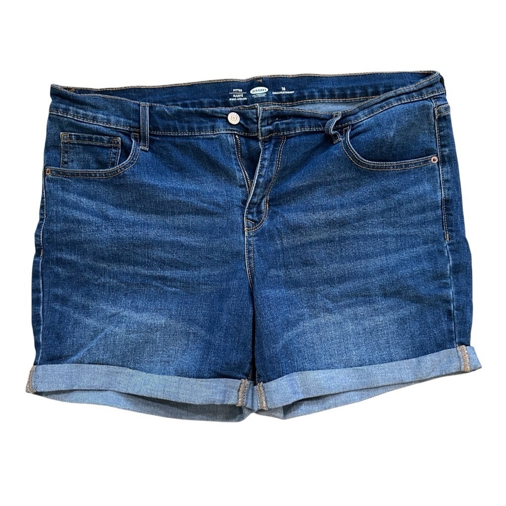 Old Navy Women’s Medium Wash Regular Fitted Denim Rolled Hem Shorts Sz 16 GUC